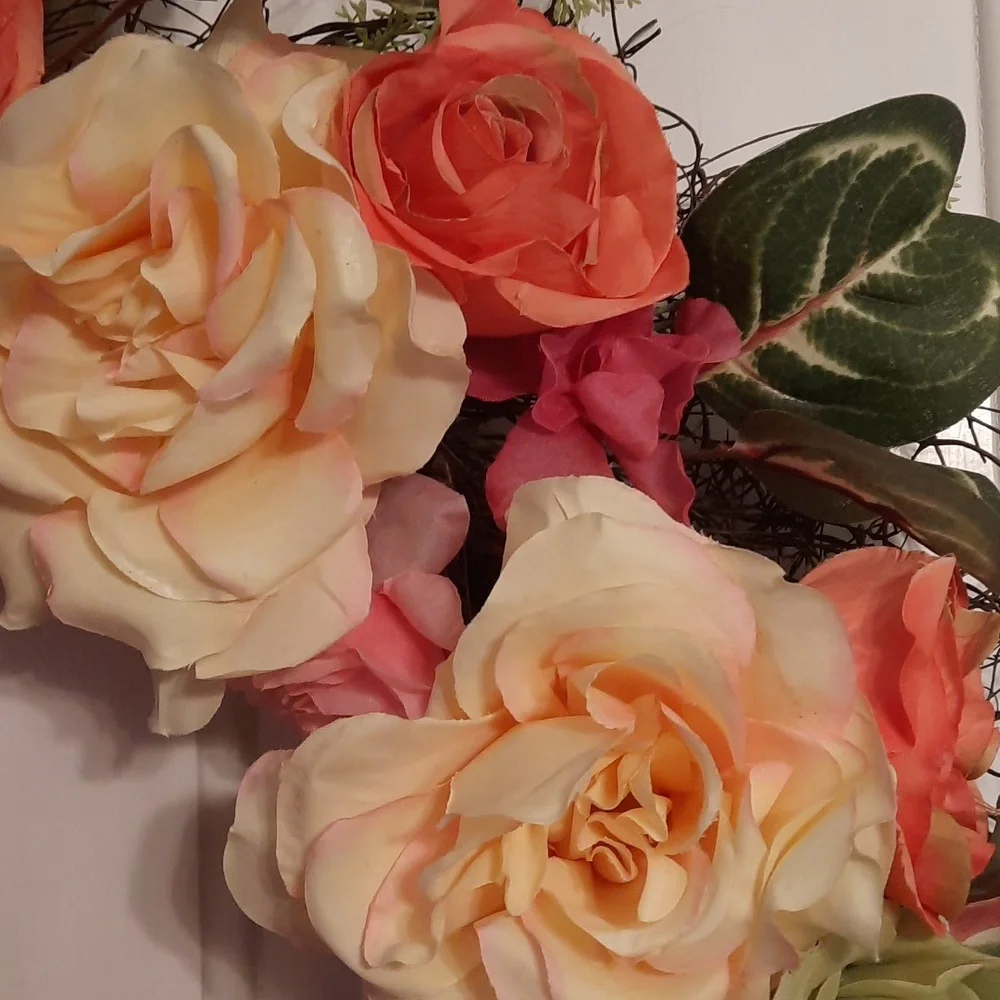 Wreath Peony Cabbage Roses Silk Artificial Flower Indoor Outdoor Beautiful NEW